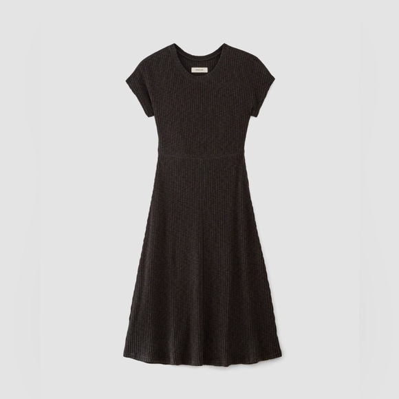 Everlane The Rib-Knit Cap-Sleeve Midi Dress Size L Black EUC - Picture 6 of 16